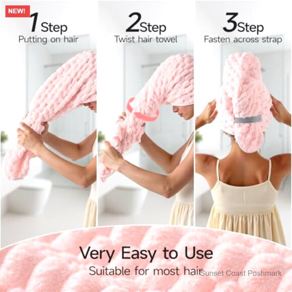 Microfiber Hair Towel Wrap Set Super Soft Quick Dry Anti Frizz Turban main image 6